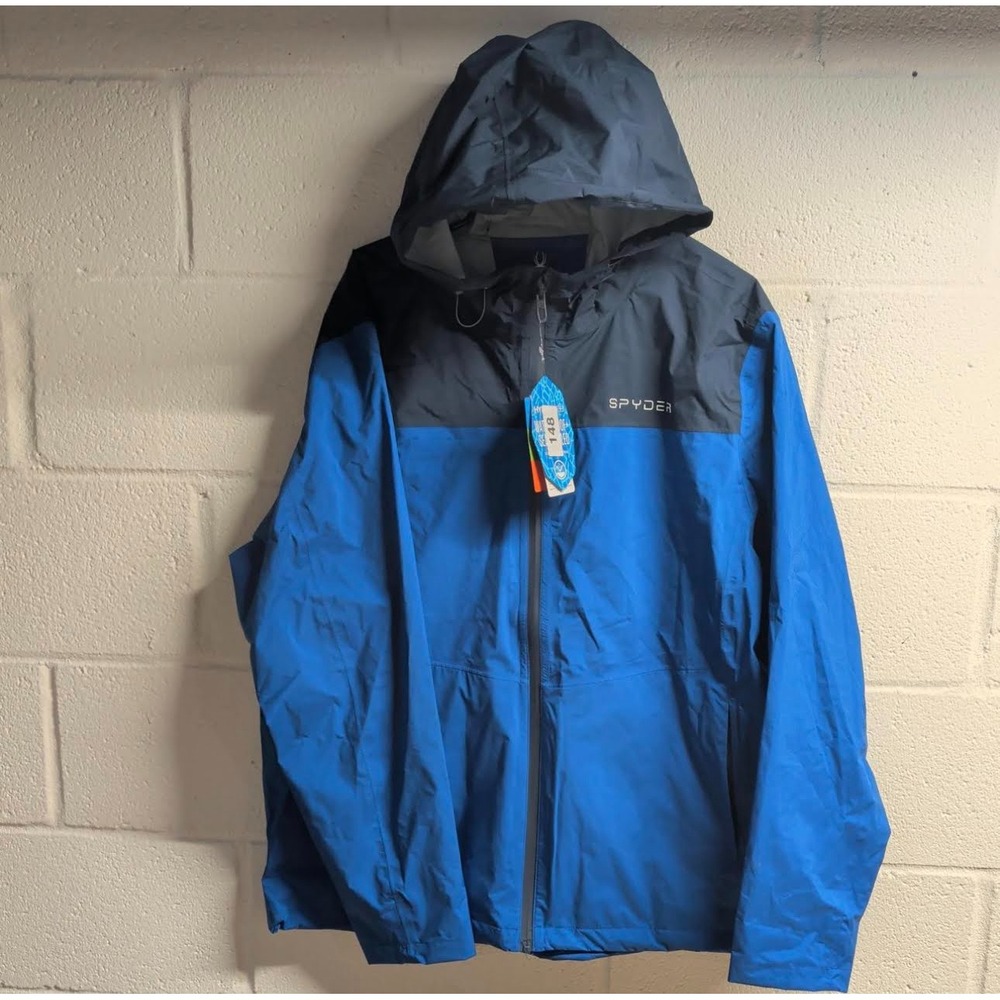 Mens Size Small Spyder Hydroweb Seamsealed Jacket Blue Black Waterproof Hooded